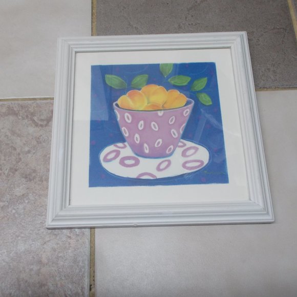Bowl of fruit signed & professionally framed in white wood frame - Picture 2 of 3